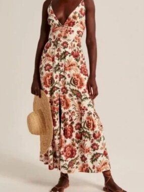 Abercrombie & Fitch Linen Blend Floral Button Through Maxi Dress